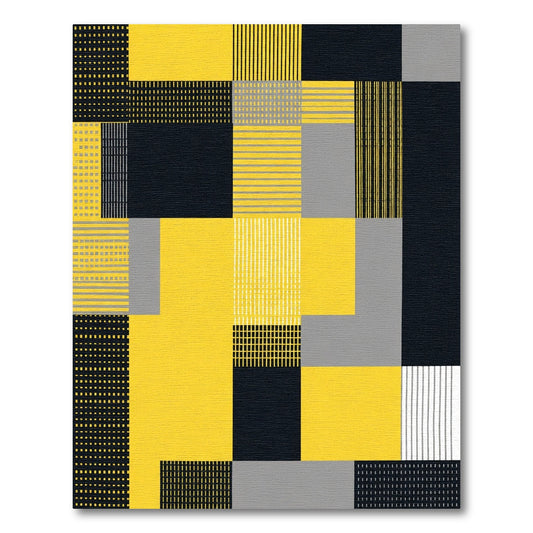 Modern Yellow Gray Geometric Blocks Rug