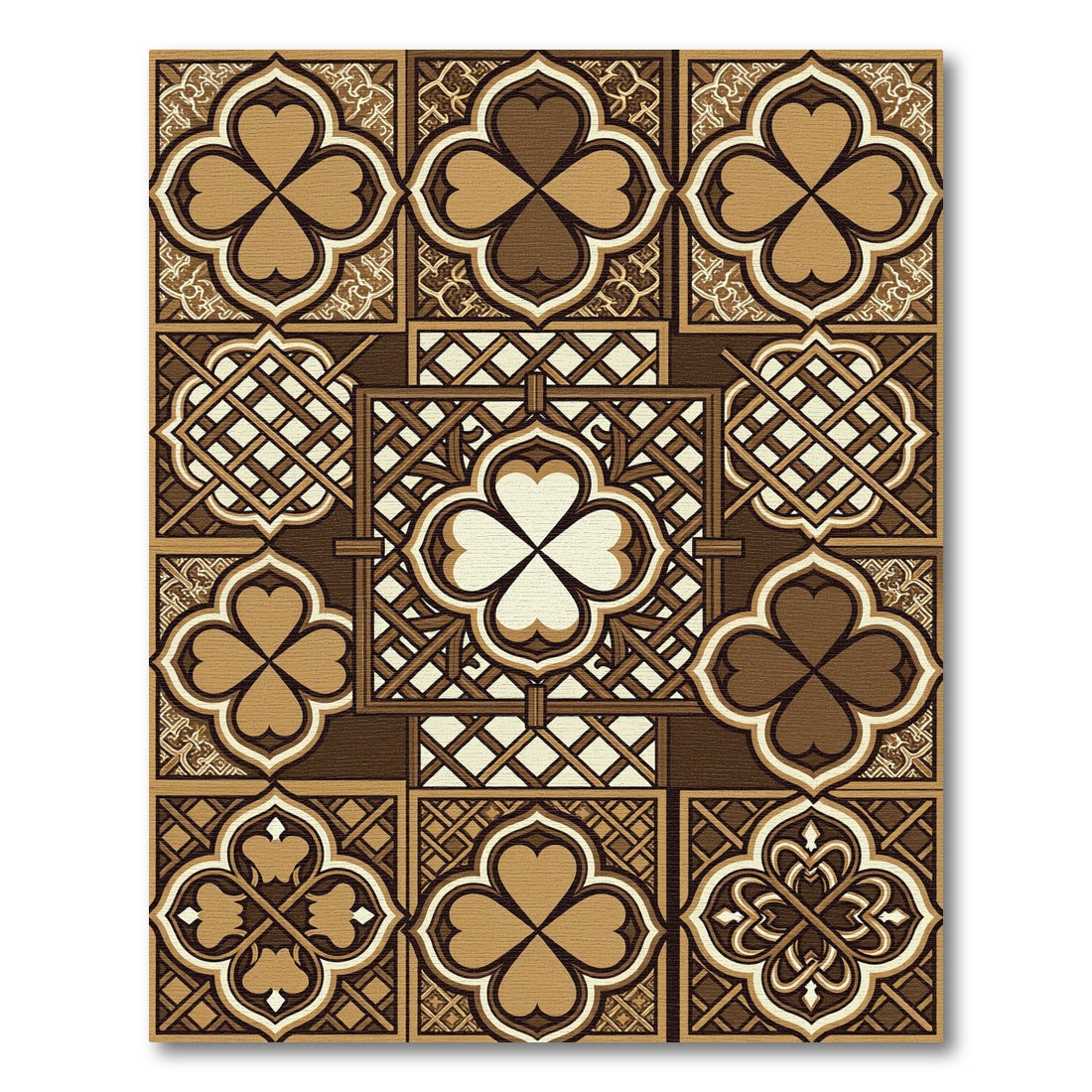 Brown Clover Lattice Geometric Tiles Rug