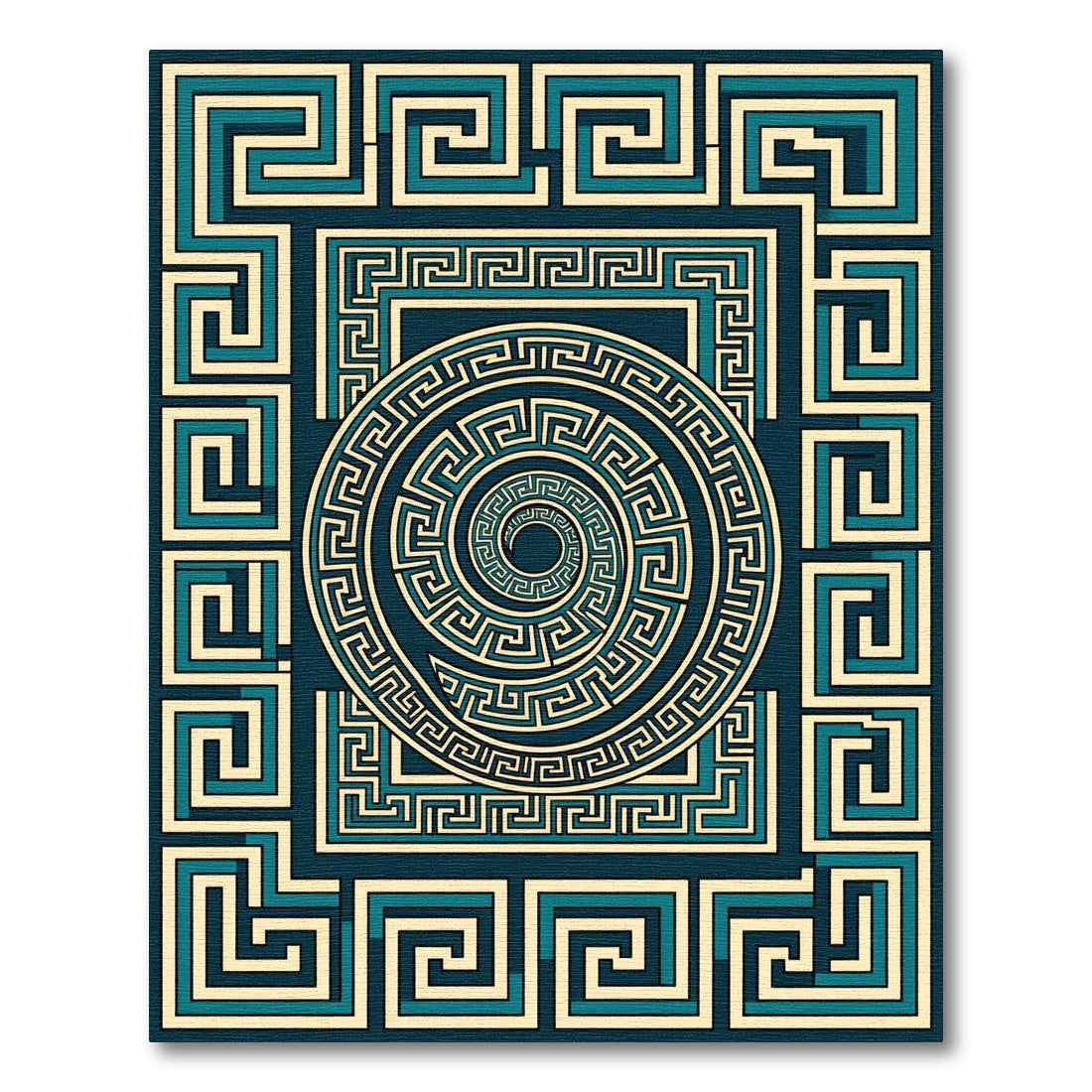 Teal Gold Geometric Maze Rug