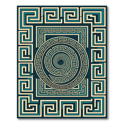 Teal Gold Geometric Maze Rug