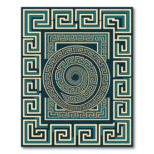 Teal Gold Geometric Maze Rug