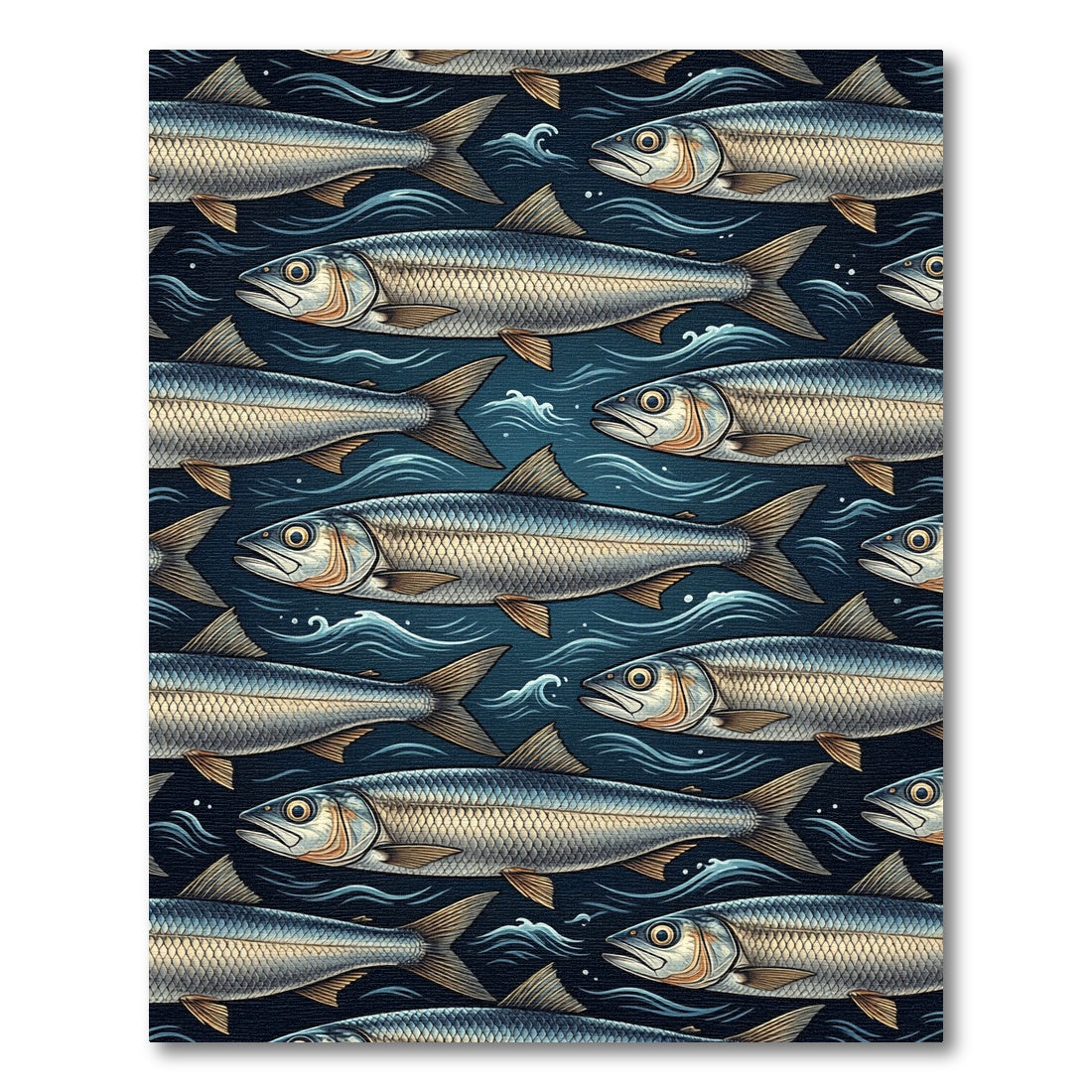 Midnight Blue Herring School Coastal Art Rug