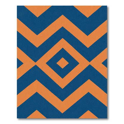 Indigo Orange Geometric Diamond Chevron Rug