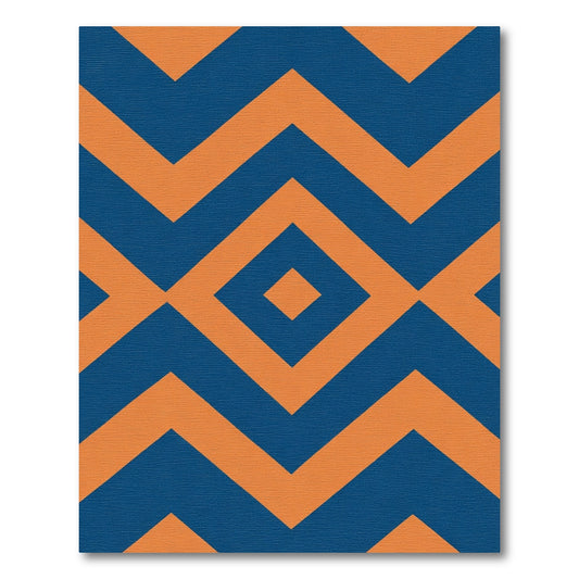 Indigo Orange Geometric Diamond Chevron Rug