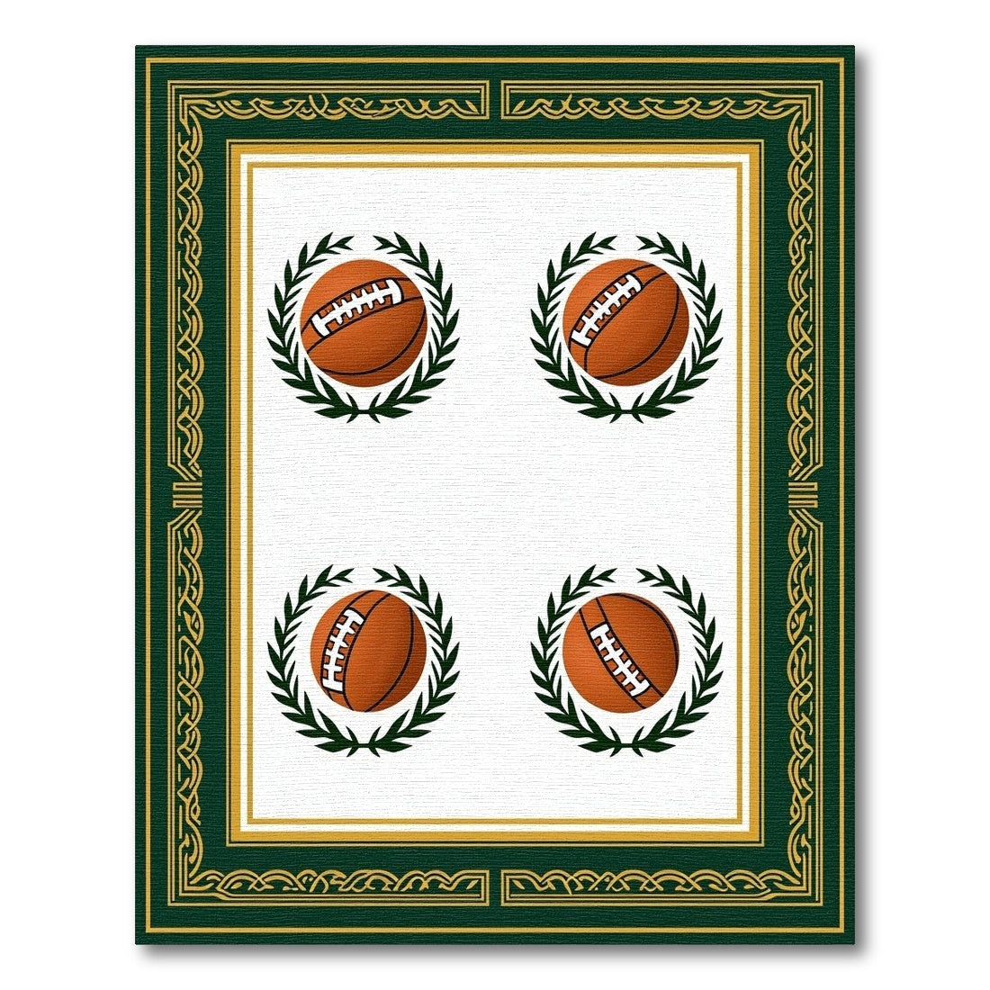 Four Green Laurel Football Emblems Rug