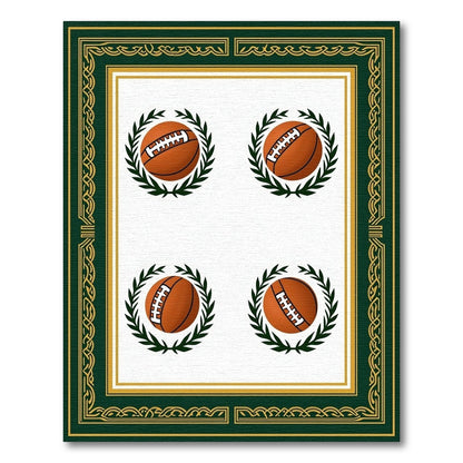 Four Green Laurel Football Emblems Rug