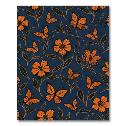 Vibrant Orange Butterflies Floral Navy Surface Rug