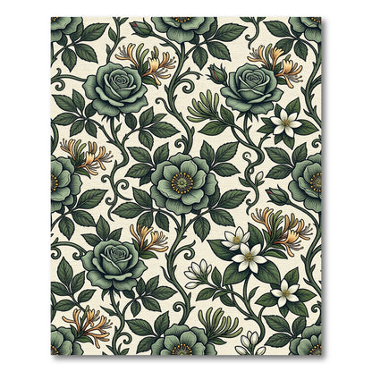 Vintage Sage Green Floral Vine Rug