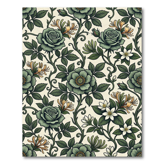 Vintage Sage Green Floral Vine Rug
