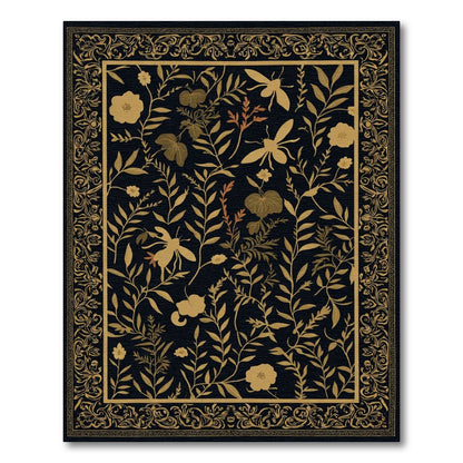 Golden Floral Insect Border Rug