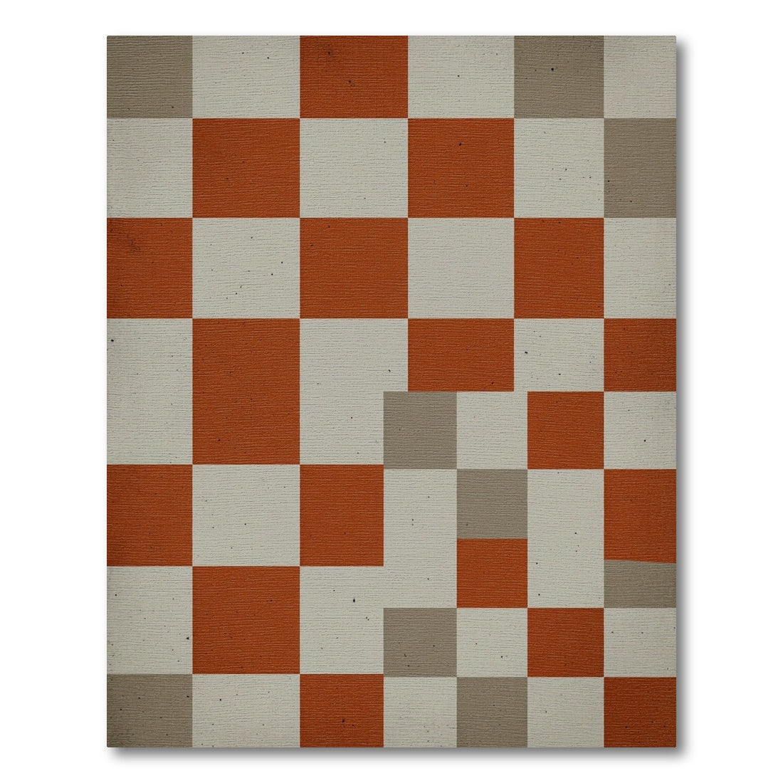 Modern Burnt Orange and Gray Grid Rug
