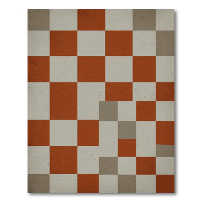 Modern Burnt Orange and Gray Grid Rug