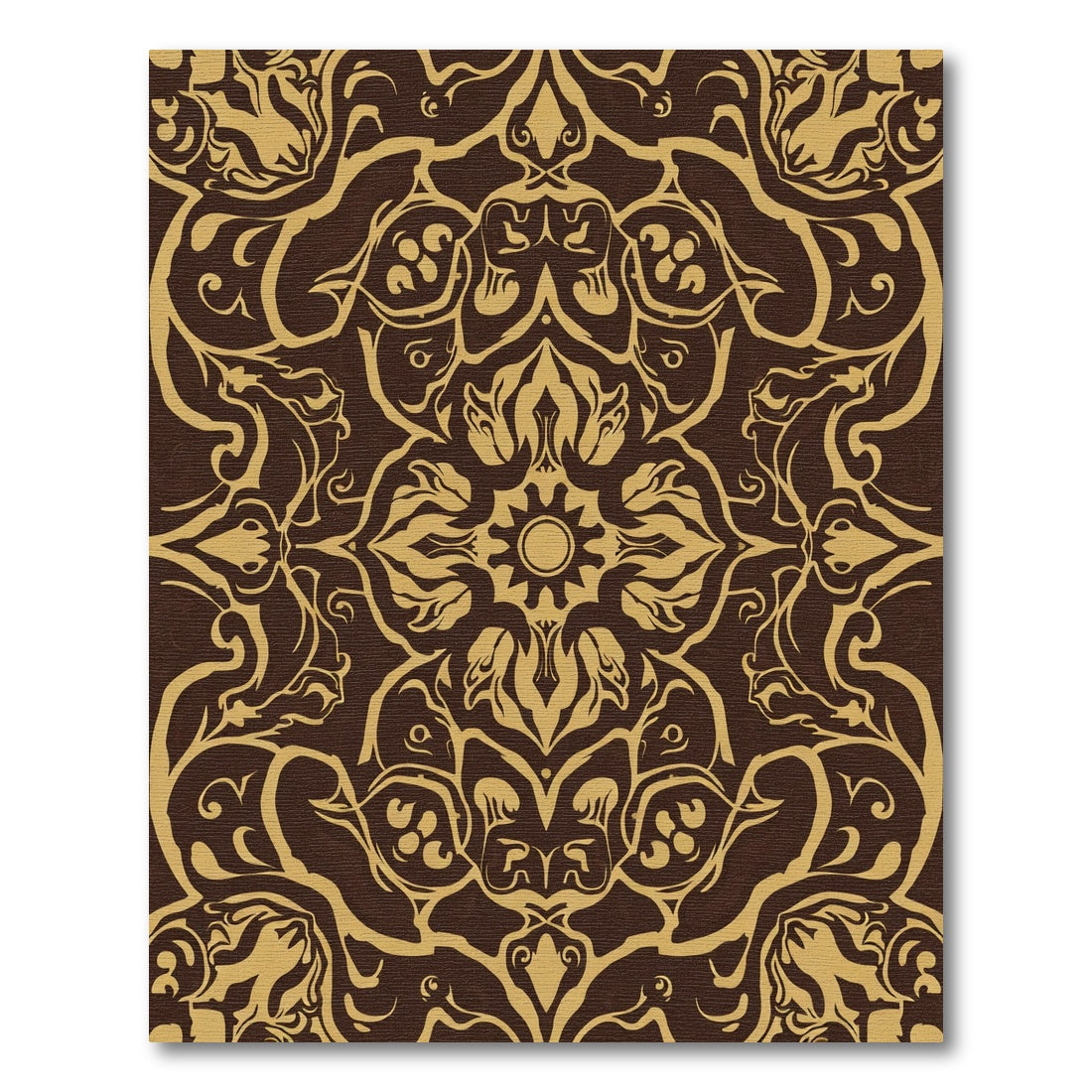 Earthy Brown Golden Floral Mandala Rug