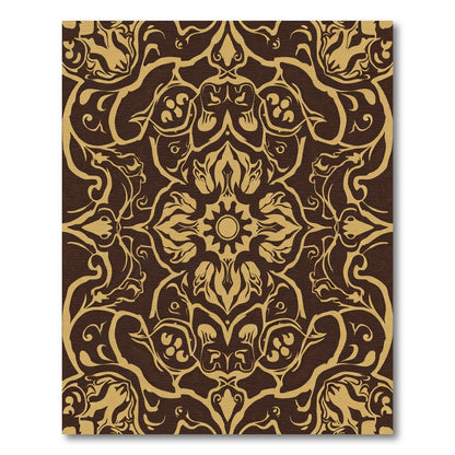 Earthy Brown Golden Floral Mandala Rug
