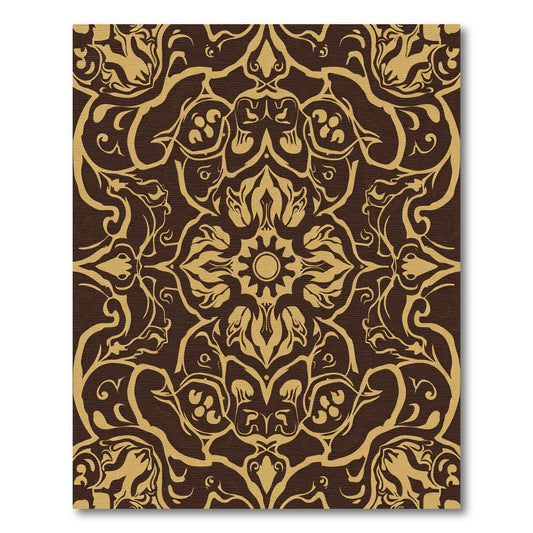 Earthy Brown Golden Floral Mandala Rug