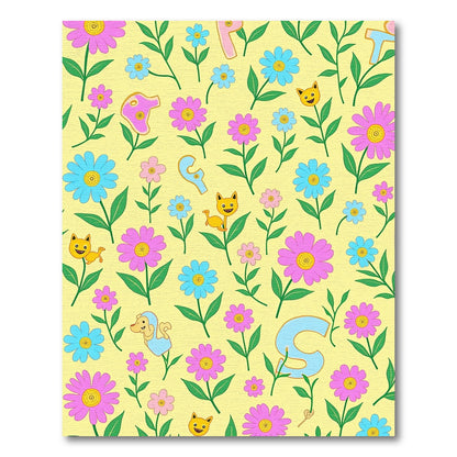 Yellow Floral Cartoon Animals Alphabet Rug