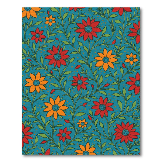 Turquoise Floral Vine Arrangement Rug