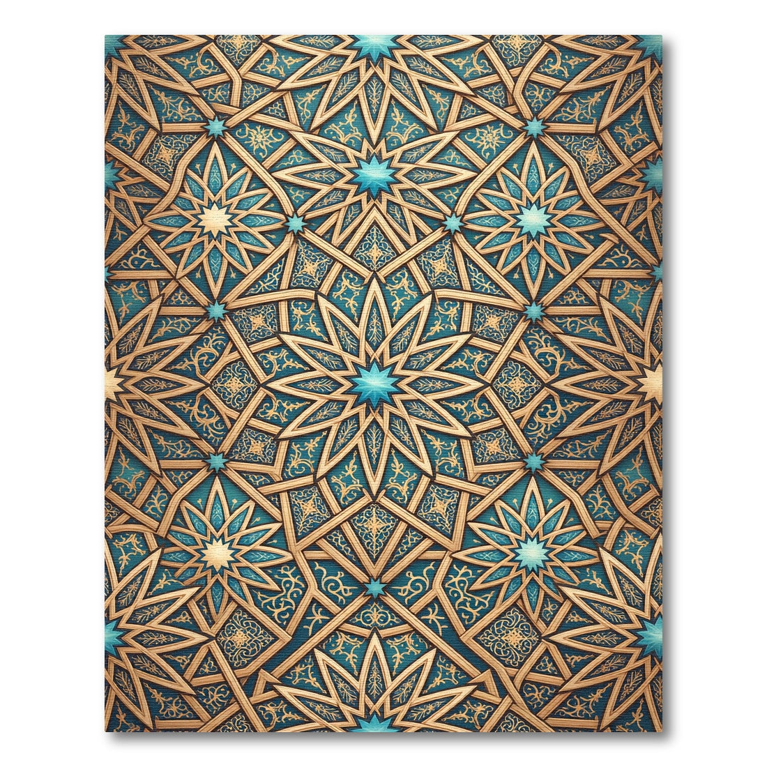 Intricate Teal Gold Geometric Star Layer Rug