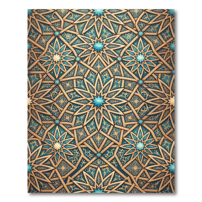 Intricate Teal Gold Geometric Star Layer Rug