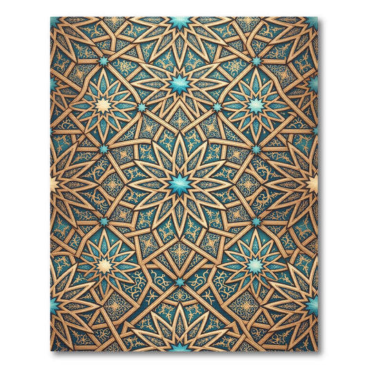 Intricate Teal Gold Geometric Star Layer Rug