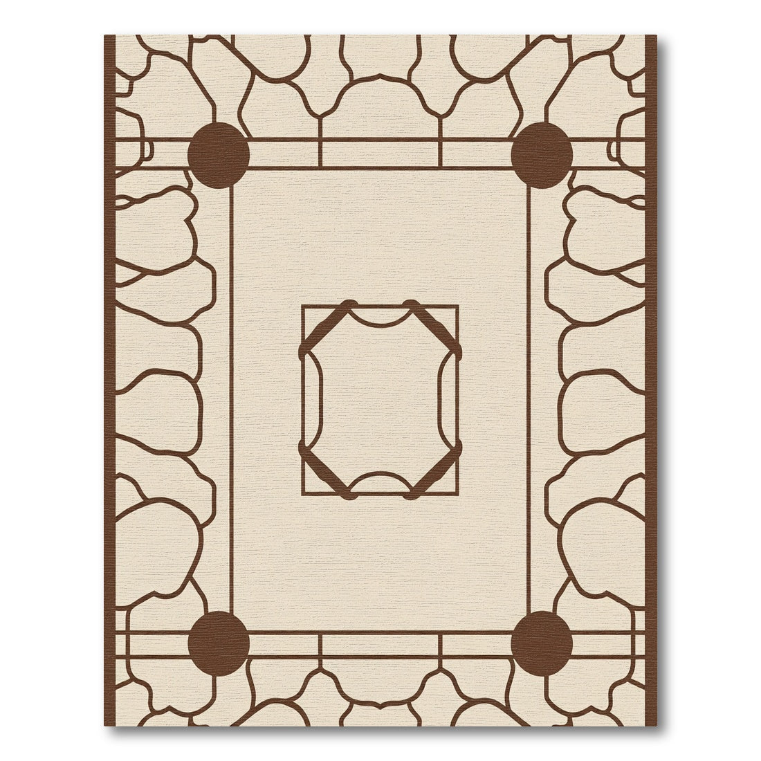 Brown Organic Border Geometric Center Rug