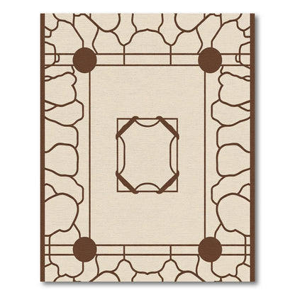 Brown Organic Border Geometric Center Rug