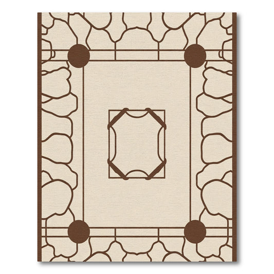 Brown Organic Border Geometric Center Rug