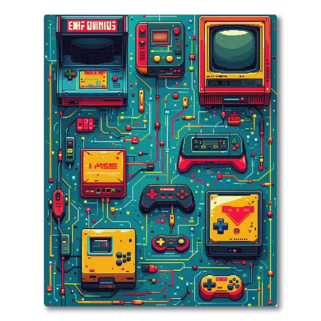 Vibrant Teal Retro Arcade Gaming Rug