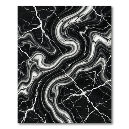Dramatic Black White Vein Swirl Rug