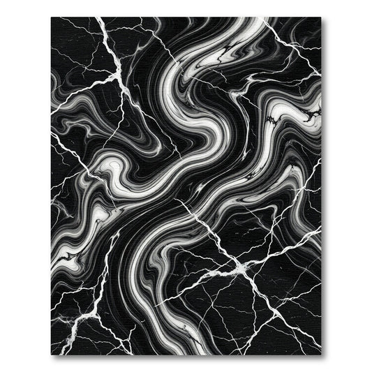 Dramatic Black White Vein Swirl Rug