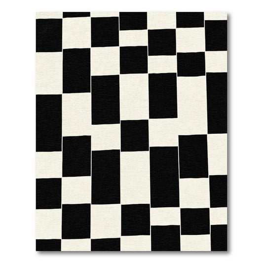Bold Black Cream Geometric Blocks Rug