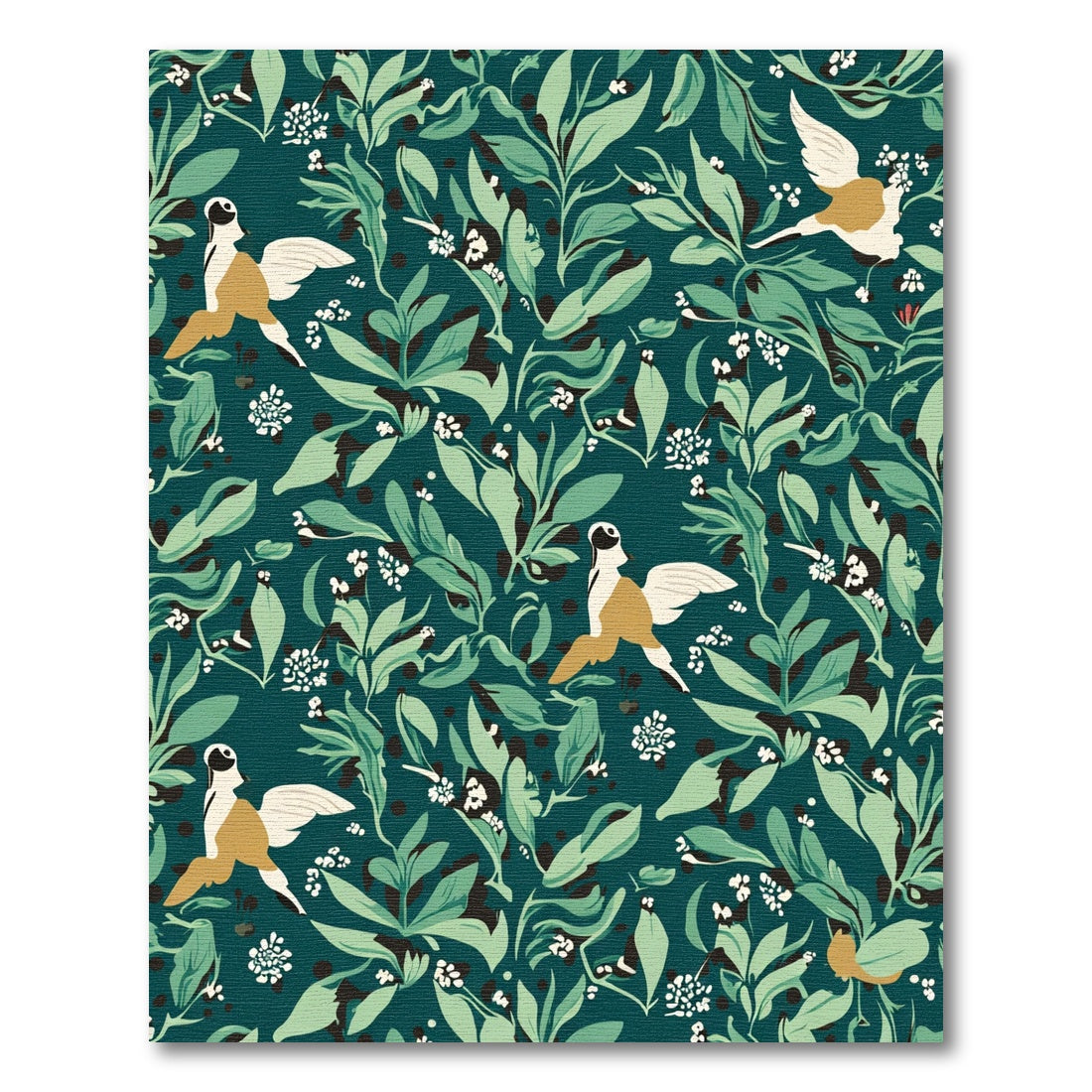 Vintage Teal Bird Floral Pattern Rug
