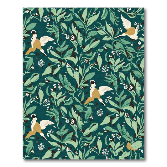 Vintage Teal Bird Floral Pattern Rug