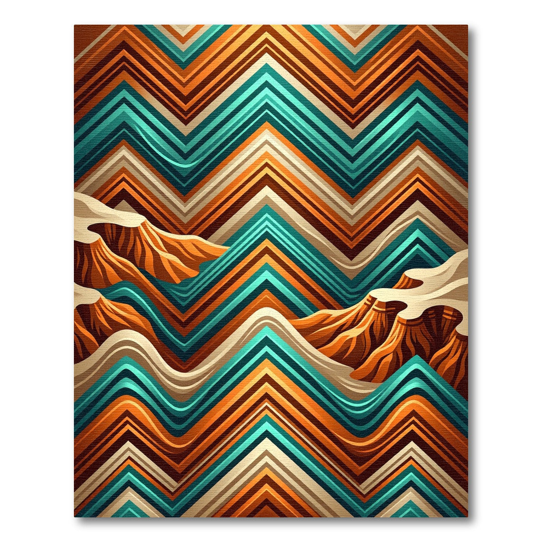 Abstract Copper Turquoise Mountain Chevron Rug