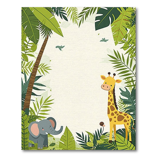 Playful Jungle Giraffe Elephant Palm Rug