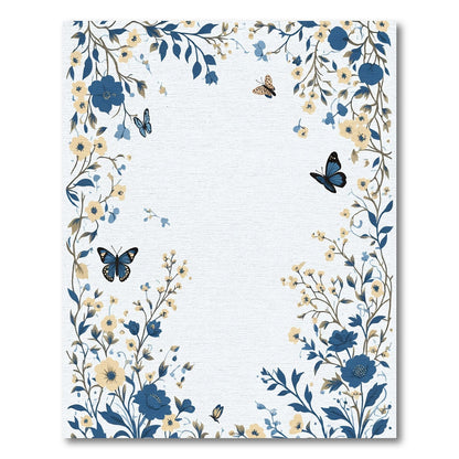 Blue Yellow Floral Butterfly Border Rug