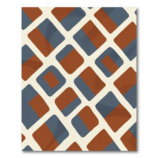 Terracotta Blue Diamond Grid Rug