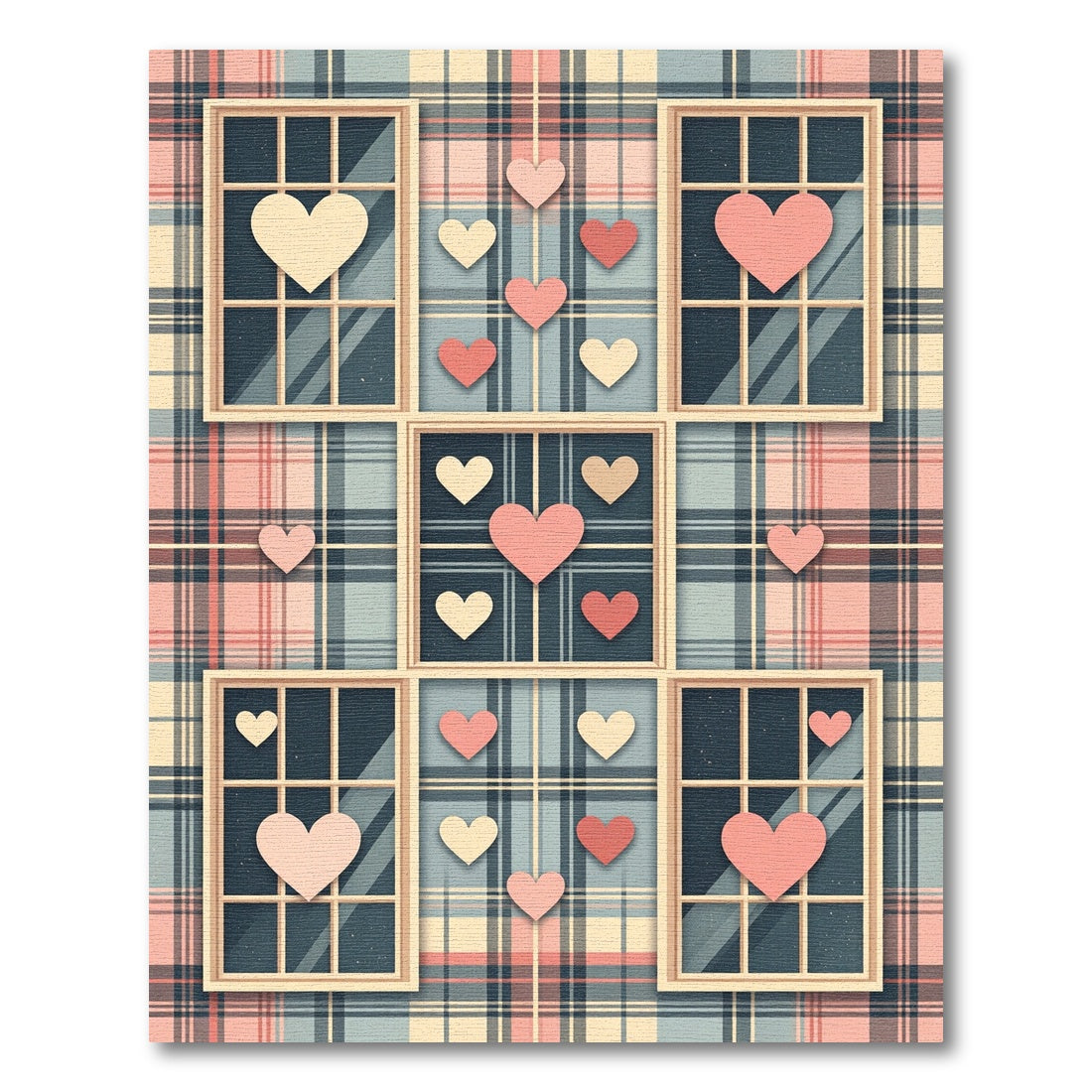 Plaid Window Heart Collage Area Rug