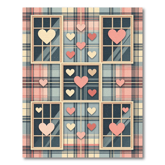 Plaid Window Heart Collage Area Rug