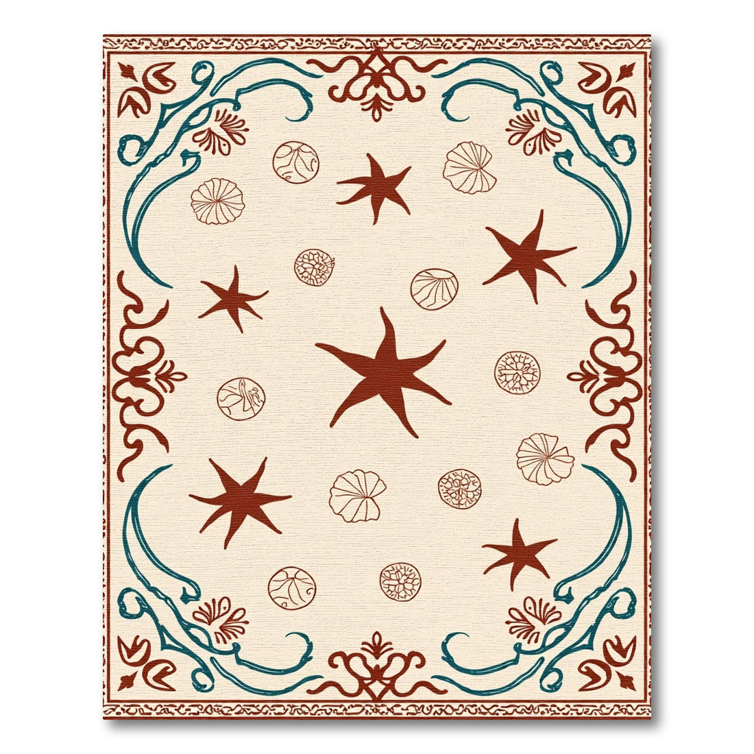 Crimson Teal Floral Starburst Medallion Rug