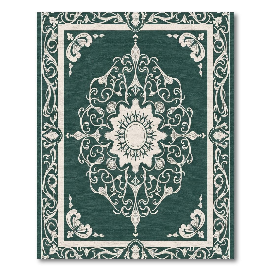 Emerald Ivory Medallion Floral Border Rug