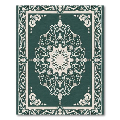 Emerald Ivory Medallion Floral Border Rug