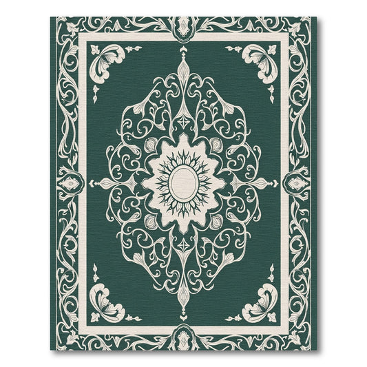Emerald Ivory Medallion Floral Border Rug