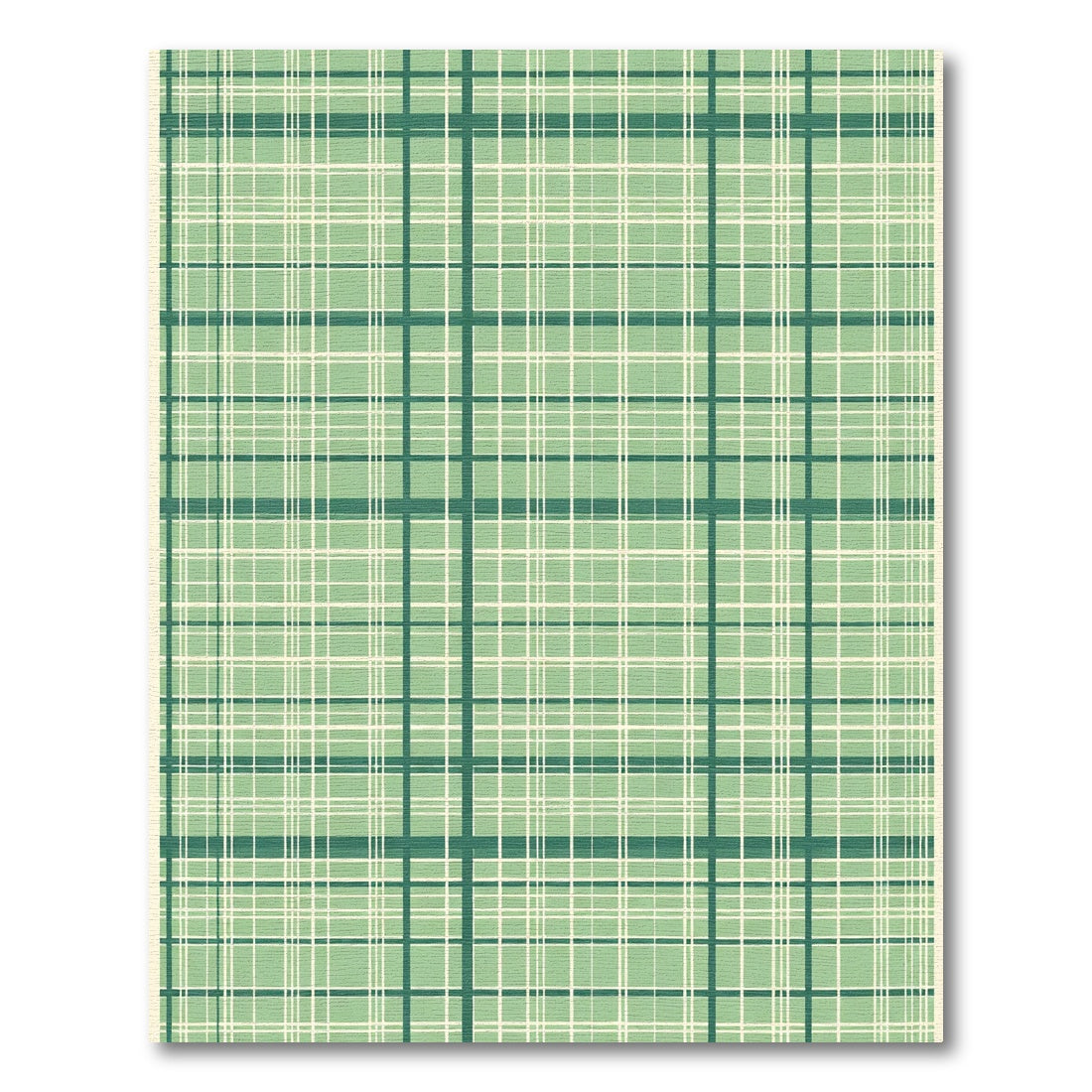 Green Cream Vertical Horizontal Plaid Rug