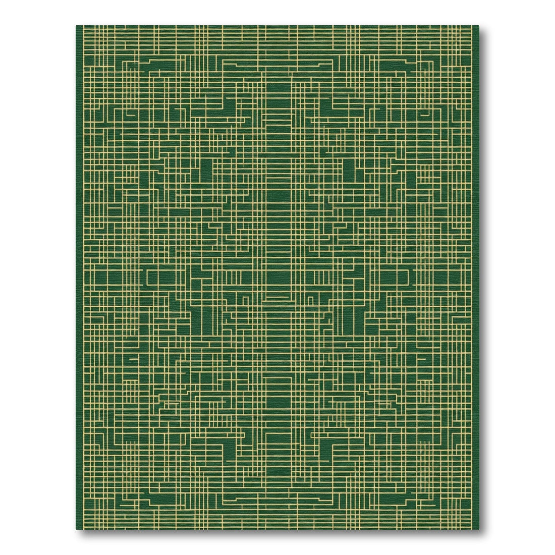 Green Gold Abstract Grid Lines Rug