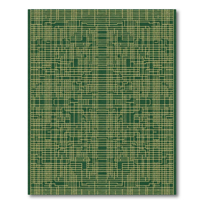 Green Gold Abstract Grid Lines Rug