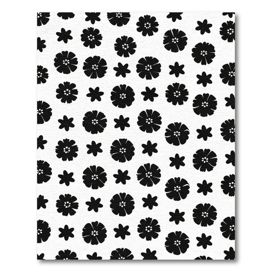 Black White Scattered Floral Arrangement Rug