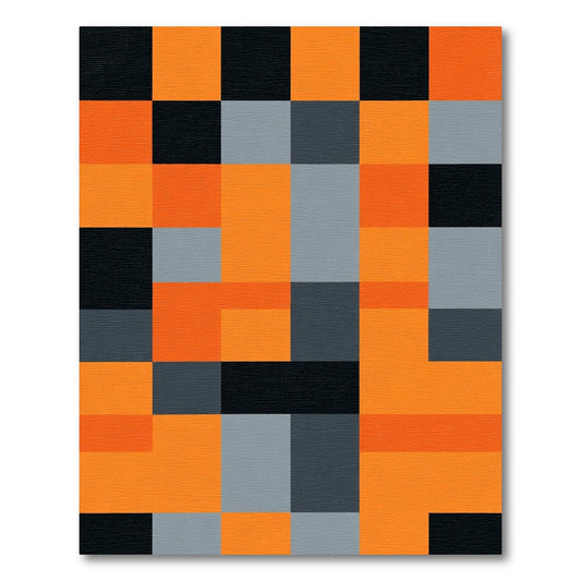 Orange Gray Black Geometric Blocks Rug