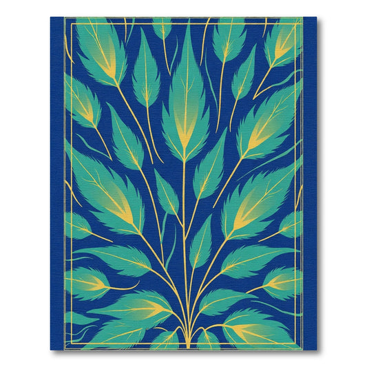 Navy Teal Yellow Leaf Branch Rug