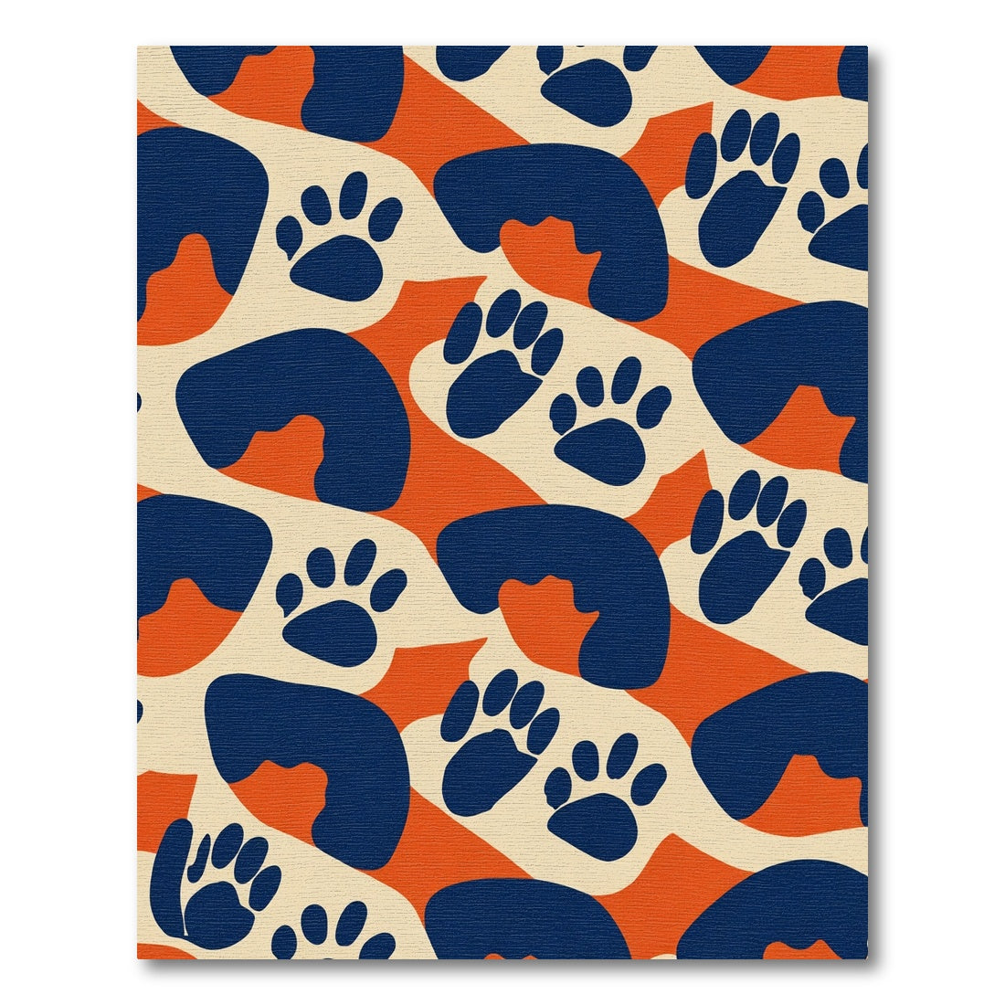 Navy Paw Prints Orange Abstract Mix Rug